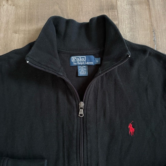 Polo Ralph Lauren Full Zip Sweater Sweatshirt Men Large Black Red Pony Academia - Picture 1 of 6
